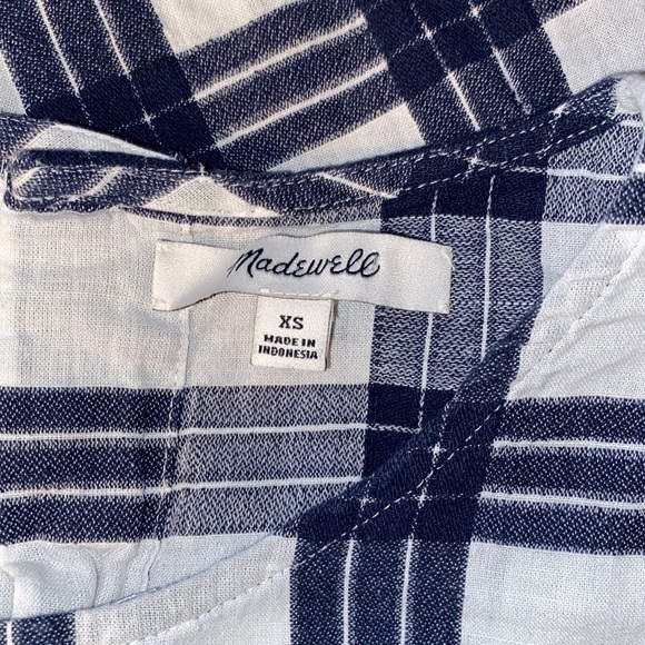 Madewell Blue Plaid Tie Front Buttons Down Blouse Top - Picture 6 of 12